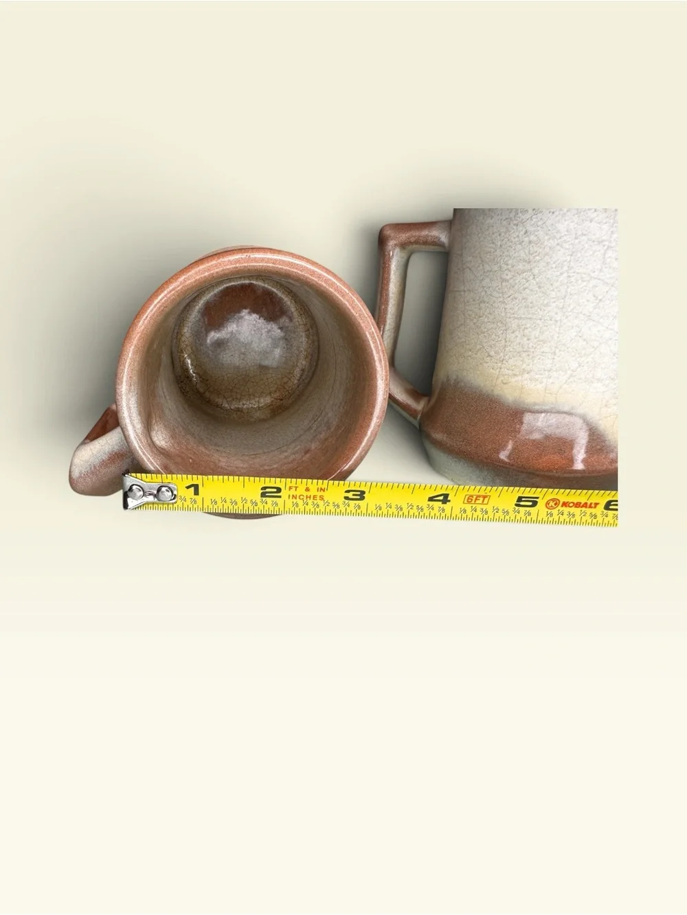 Vintage FRANKOMA Mugs PLAINSMAN Cream Brown C5 Oklahoma Pottery Coffee Cups (2)